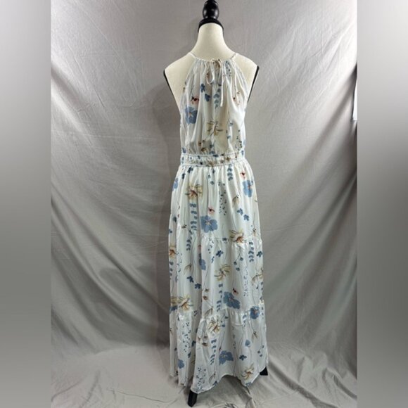 Floral Print Halter Neck Cinched Waist Dress White - Picture 6 of 6